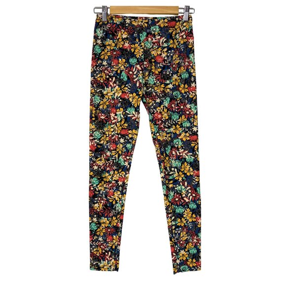 LuLaRoe Womens One Size Floral Print Leggings Vibrant Wildflowers Blue Stretch - Picture 1 of 7